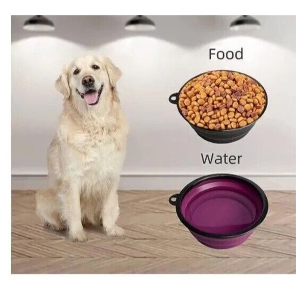 Collapsing Dog Water Bowl Purple Travel Bowl Clips To Bag For Hiking Travel Easy - Picture 2 of 2